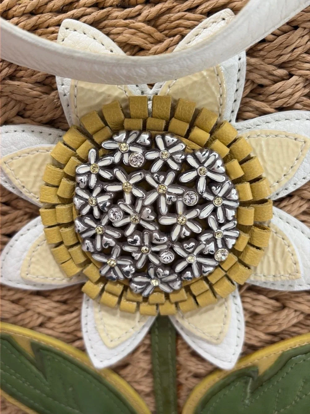 Brighton Straw Tote with Yellow Sunflower and White Handles - Picture 3 of 4
